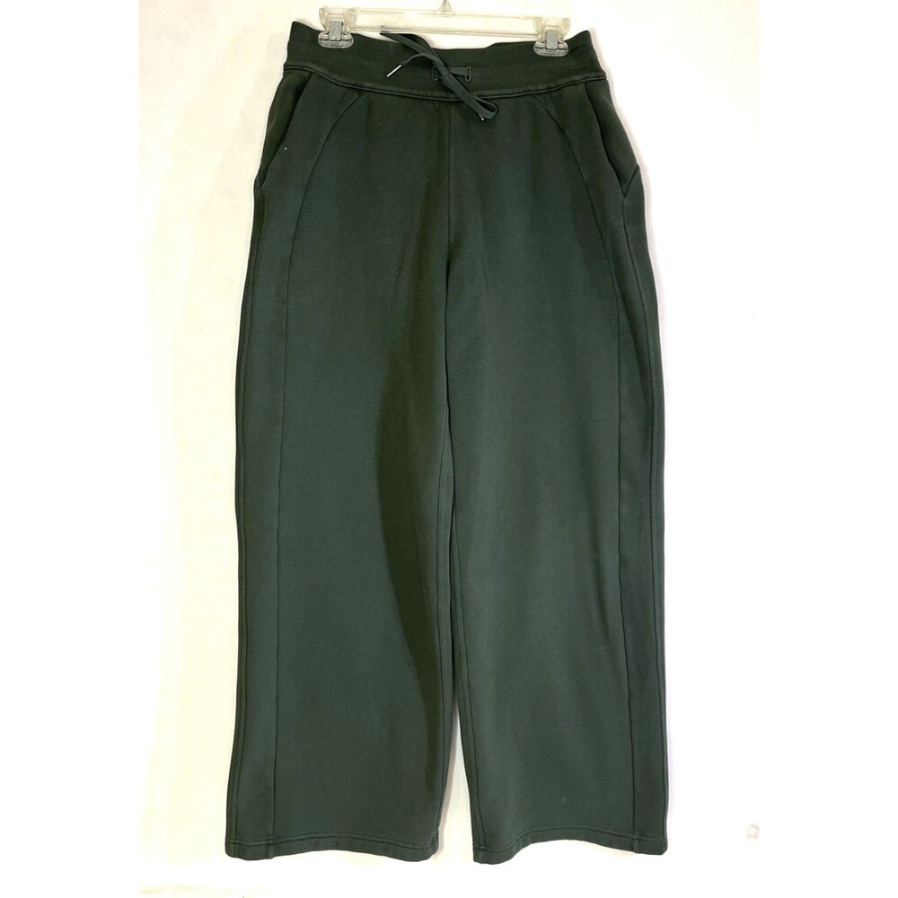 Lululemon Green Cotton Blend Scuba Mid-Rise Wide-Leg Sweat Pants Sz 8 Inseam 31”